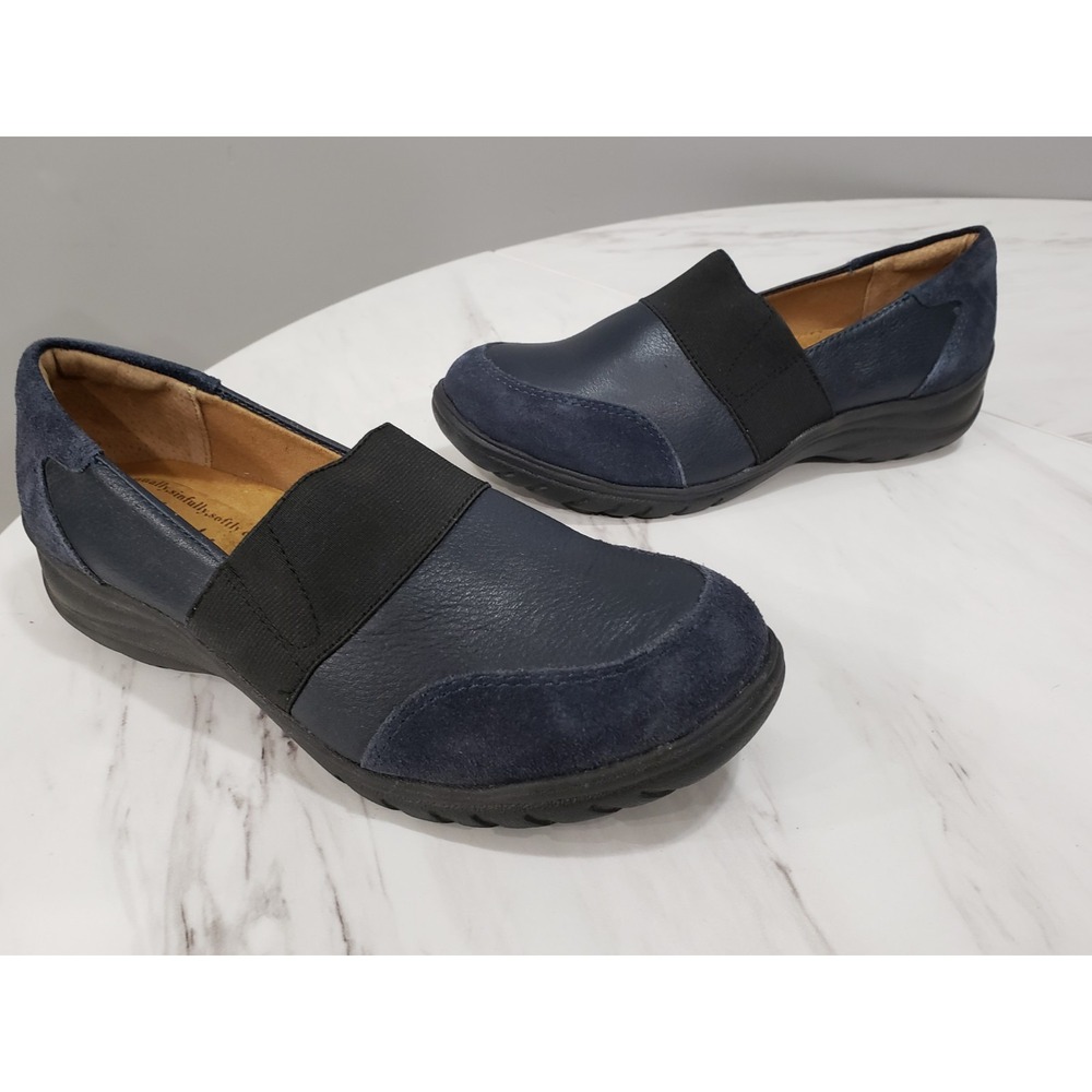 SIZE 8 Softspots Women's Blue‎ Leather Clogs Mule Loafer Slip On Suede Navy Blue
